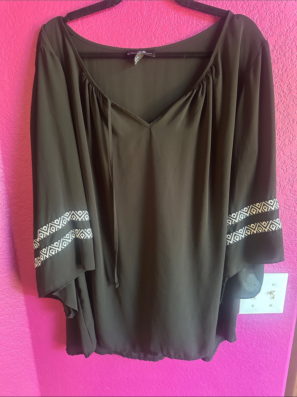 Women's AGB Black Embroidered Bell-Sleeve Blouse